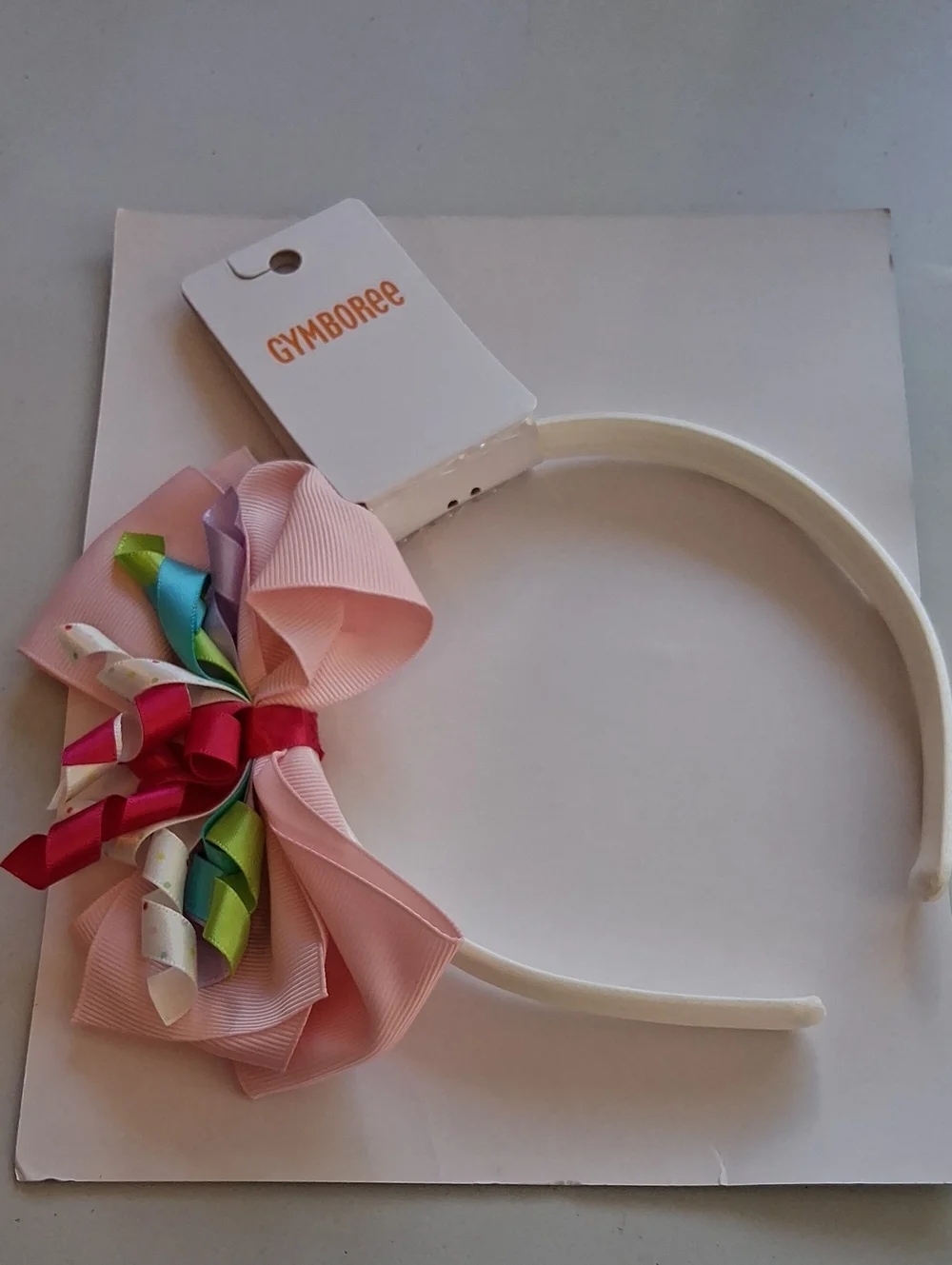 Gymboree Pink Ribbon Bow Headband with Rainbow Accents